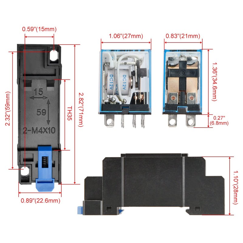 Heschen Gereral Purpose Relay, LY2NJ, 12VDC Coil, 10A 24VDC/220VAC, DPDT,