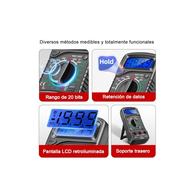 2 en 1 Multímetro Digital, Detector de Voltaje, Detector de