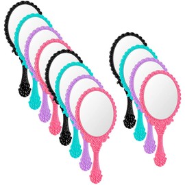 Kisangel 12pcs Retro Hand Mirrors Portable Makeup Mirrors Plastic Handles for Travel Lightweight Personal Care in Pink