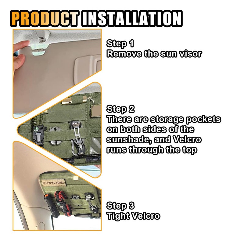 Tactical Molle Car Sun Visor Organizer, Large Molle Visor Panel