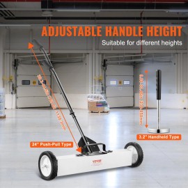 R&D Hardware 24-Inch Magnetic Sweeper with Telescoping Handle and Wheels - Heavy-Duty Magneti - 24 + 3.2 in