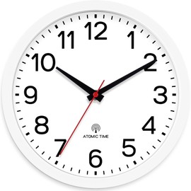 AKCISOT Atomic 10 Inch Wall Clock Analog Clocks for Indoor Kitchen-Silent Battery Operated Clock for Bedroom Office Classroom Living Room(White)
