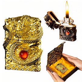 NINSI Refillable Kerosene Lighter - Vintage Dragon Design, Windproof Soft Flame Trench Lighter for Men & Women, Collectible Antique Gifts (Gold)