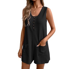 Ekouaer Womens Romper Summer Short Overalls Loose Jumpsuit Waffle One Piece Outfits Beach Vacation Clothes Black XL