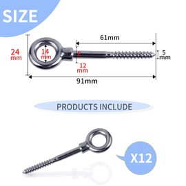 EFUTURETIME 12 x Eye Bolts Stainless Steel M6 Wood with Thread, Eye Bolt Wood Thread Eye Bolts