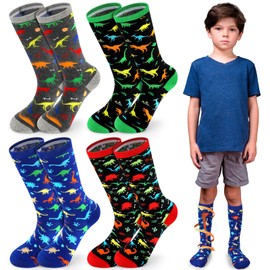 Tisancy 4 Pairs Kids Compression Socks Dinosaur Compression Stockings Knee Length Compression Socks for Kids Boys Girls child Adult Small Feet