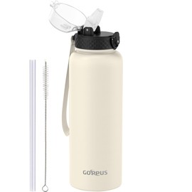 GOPPUS 1.2L/40oz Stainless Water Bottle with Straw Large Thermal Bottle 1200ml Flip Top Metal Bottles Cold Drink Leakproof Flask Big Drinks Bottles Double Walled Insulated Bottle Travel Water Bottle