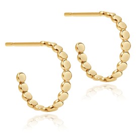 Glimmer Hoop Earrings | Gold, Rose Gold, or Silver | Mini Dotted Bead Huggie Hoops | Minimalist Everyday Jewelry (Small (11mm), 14K Gold Fill)