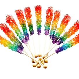 Rainbow Rock Candy - Colorful Rock Candy Sticks Individually Wrapped Extra Large (12 pieces - 22 grams per pop) Old Fashioned Crystal Candy for Candy Buffet - Birthday Party Favors - Wedding and Baby Showers