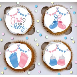 30 x PRE CUT BABY GENDER REVEAL BABY SHOWER BOY OR GIRL EDIBLE WAFER CARD RICE PAPER 4.5 cms CUPCAKE TOPPERS DECORATIONS
