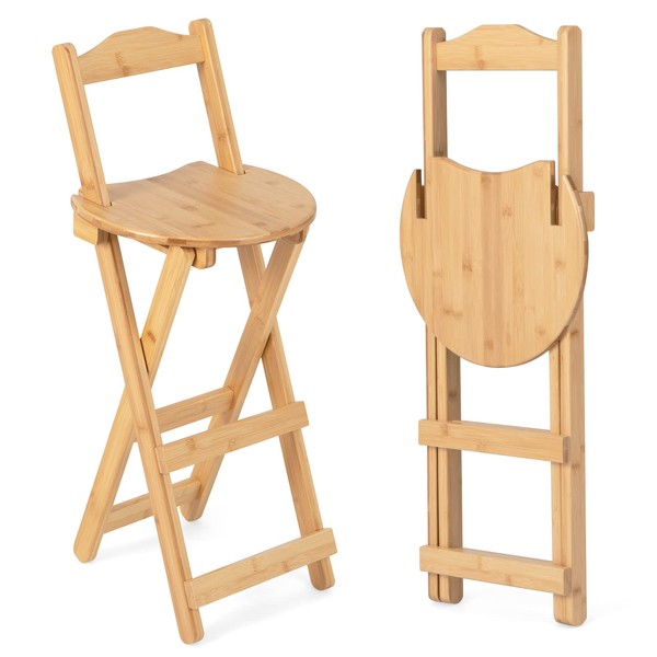 COSTWAY Folding Bamboo Bar Stools Set of 2, 24-inch Kitchen