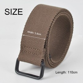 3.8cmx130cm Dark Brown Canvas Belt, Canvas Square Double Ring Buckle Belt for Men Women