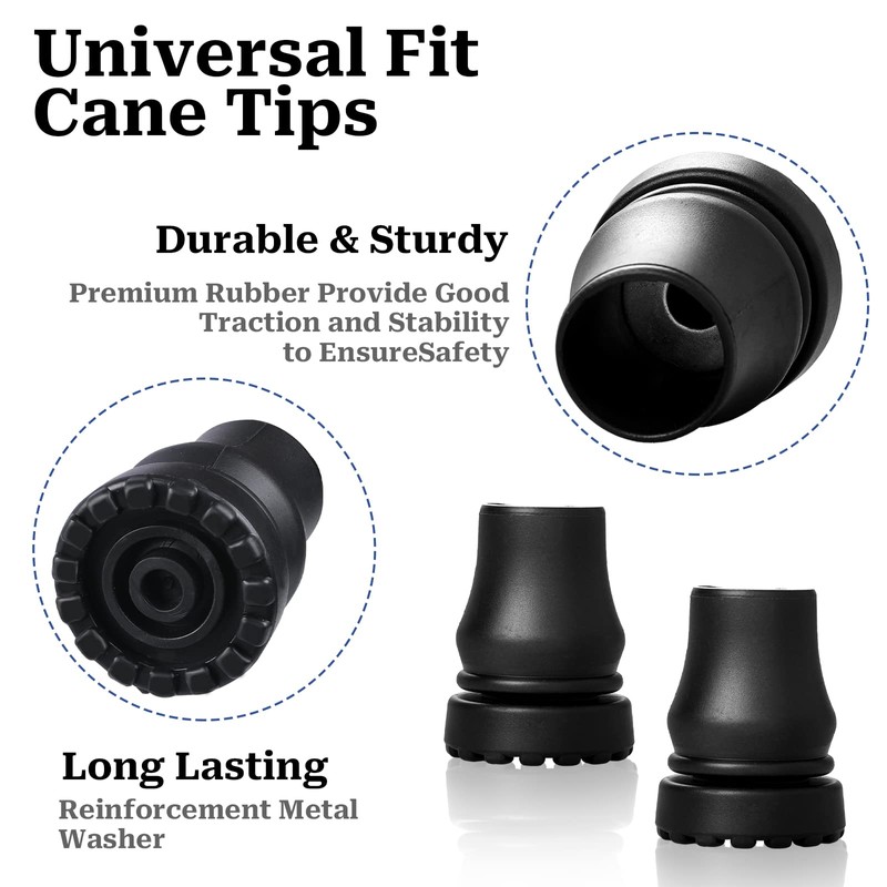 Cane Tips 5/8 inch Heavy Duty, 2 Pack Walking Cane