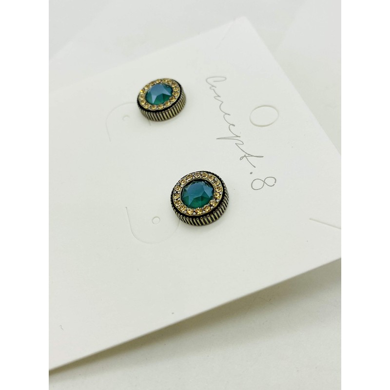 circle green-crystal stud earrings with 925 silver post for women