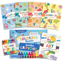 TOYVENTIVE My First Coloring Books and Jumbo Crayons for Boy - Gift for kids & Toddler Coloring Book With Crayons Ages 1-3, Coloring Pads for 1, 2, 3 Year Olds mess free coloring set & coloring pages