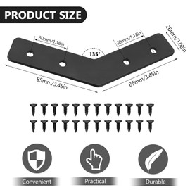 6 Pcs Metal Flat Brackets for Wood, 135 Degree Flat Sleeper Brackets Braces Heavy Duty, Flat Connecting Joining Fixing Mending Plates Brackets, Black Furniture Support Repair Connectors(135°)