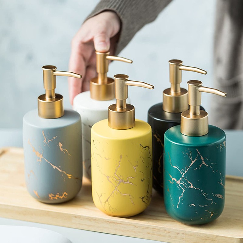 Hand Soap Dispenser With Marbling for Bathroom, White Dish Soap