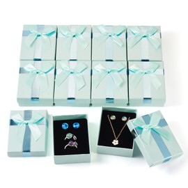 Cheriswelry 12Pcs Gift Boxes for Wrapping 3.58"x2.68" Rectangle Jewelry Cardboard Case Necklace Ring Earring Box for Christmas Wedding Valentines Engagement (Light Cyan)
