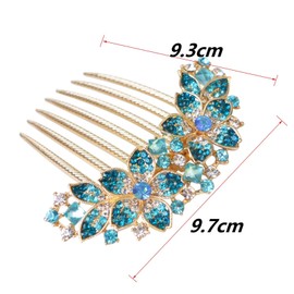 Women's Hair Comb with Inlaid Flowers and Rhinestones, Bridal Hair Accessories Hair Side Comb for Girls Gift (Blue)