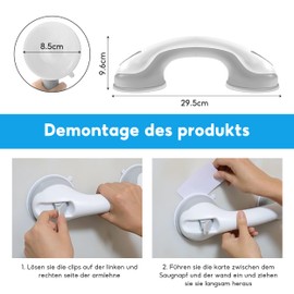 Shower Handle, No Drilling, 2 Pieces, Shower Grab Bar, 30 cm Grab Bars for Seniors, Safety Handle, with Suction Cup for Bath, Shower, Toilet (White)