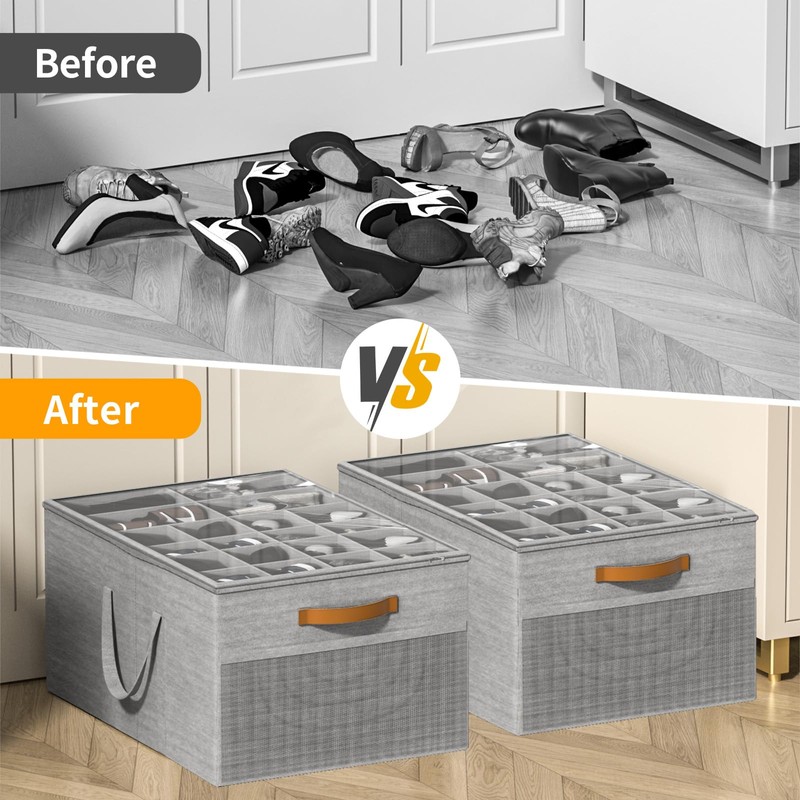 Aokeyee Shoe Organizer for Closet, 2 Pack Large Shoe Storage