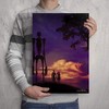 Romantic Sci-Fi Sunset with Robot and Couple Silhouette - Signed