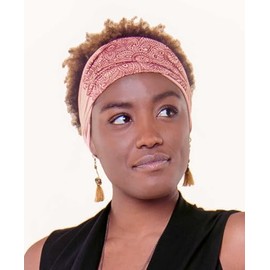 Soul Flower Mehndi Flowers Boho Headband, Raw Edges, Rose Organic Cotton Stretchy Wide Half Bandeau Accessory