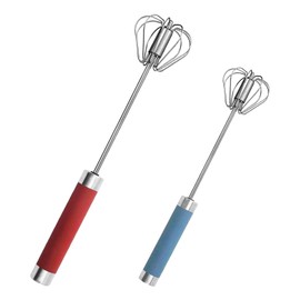2 Pack Hand Egg Whisk Beater, Stainless Steel Mini Hand Whisks, 10in &12in Whizzy Whisk, Semi-Automatic Hands Push Egg Beater, Rotating Mixer Stirrer for Baking, Whisking, Stirring