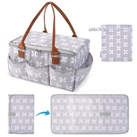 Moteph Diaper Caddy Organizer - Baby Caddy with Lid & Changing Mat, Car Diaper Caddy, Large Nursery Storage Diaper Tote Basket for Changing Table with Zip-Top Cover, Great for Baby Showers - Grey