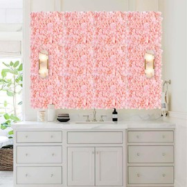 PSHDG HOME Flower Wall Panel Wedding Backdrop: 12 Pcs Artificial Flower Wall Backdrop 3D Silk Hydrangea Floral Wall for Bridal Shower Party Birthday Decoration (Blush, 15 x 15 Inch)