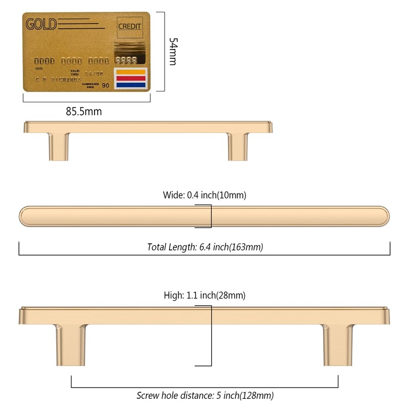 Amerdeco 10 Pack Brushed Brass Cabinet Pulls 5 Inch(128mm) Hole