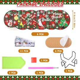 Praise V Do 6Pcs Diamond Painting Coasters Kit with Holder Cork Base, DIY Christmas Coasters Diamond Painting Kit for Beginners, Adults DIY Diamond Art Craft for Housewarming Apartment Bar Décor