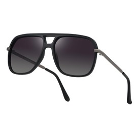 POLARKING Retro Aviator Polarized Sunglasses Men Women Vintage Trendy 70s Stylish Rectangle Frame Sun Glasses Shades Black