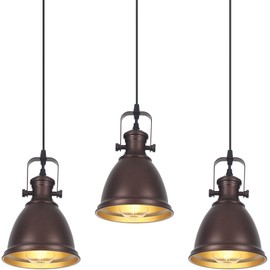 COTTMIC Brown Pendant Lights Kitchen Island 3 Pack, Vintage Pendant Light, 6.5’’ Farmhouse Pendant Light Fixtures, Adjustable Height, Pendant Lighting for Dining Room, Living Room, Sink, Bar