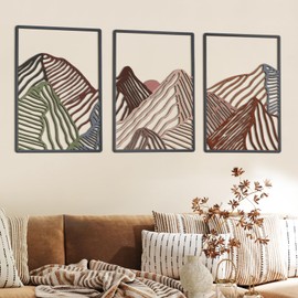 Peryiter 3 Pcs Mountain Metal Wall Art Mountain Line Wall Decor Abstract Minimalist Wall Art Rustic Nature Wall Decor for Home Bathroom Living Room (Colorful)