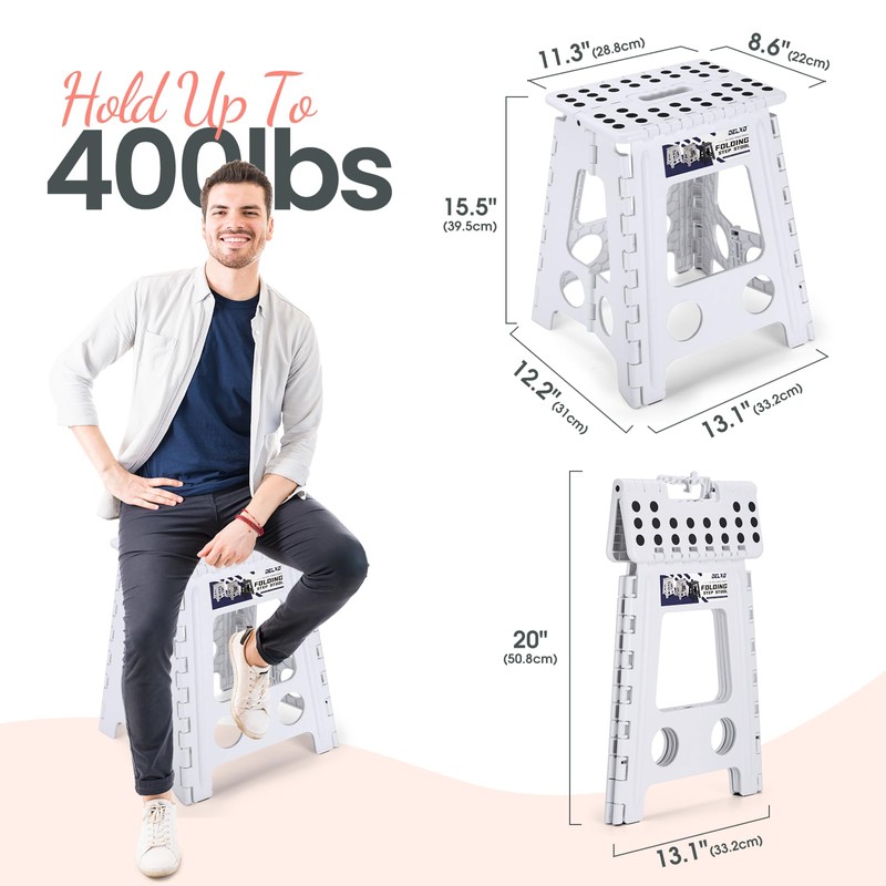 Delxo 16 Inch Folding Step Stool, White Step Stools for