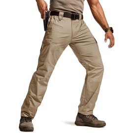 CQR Men's Flex Ripstop Tactical Pants, Water Resistant Stretch Cargo Pants, Lightweight EDC Hiking Work Pants, Marauder Alamo Khaki, 34W x 34L