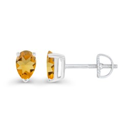 925 Sterling Silver 5x3mm Pear Cut Natural Citrine November Birthstone Screwback Stud Earrings