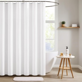 MIULEE Linen Textured Shower Curtain, 180 x 180 cm, White, Heavy Hotel Luxury Polyester Waterproof Shower Curtains, Anti-Mould, Washable Fabric Bath Curtain for Bathroom with 12 Rings