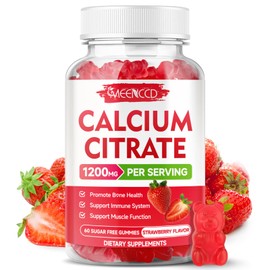 Calcium Citrate Gummies 1200mg - Chewable Calcium Supplement for Women & Men, Ultimate Absorption for Muscle & Immune Support, Vegan, Strawberry Flavor, 60 Count