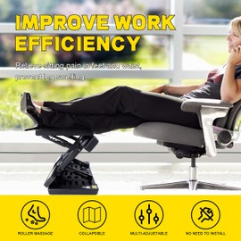 Vhelyom Footrest for Under Desk, Height Adjustable Footrest with Massage Roller and Thick Cushion, Foldable Ergonomic Foot Rest for Car, Office, Home, Train