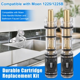 Enhon 4 Pack Dual Seal Cartridge Replacement Compatible with Moen 1225 1225B, One Handle Lavatory and Bathroom Faucet Cartridge Fits Single Handle Faucet/Showers, Brass