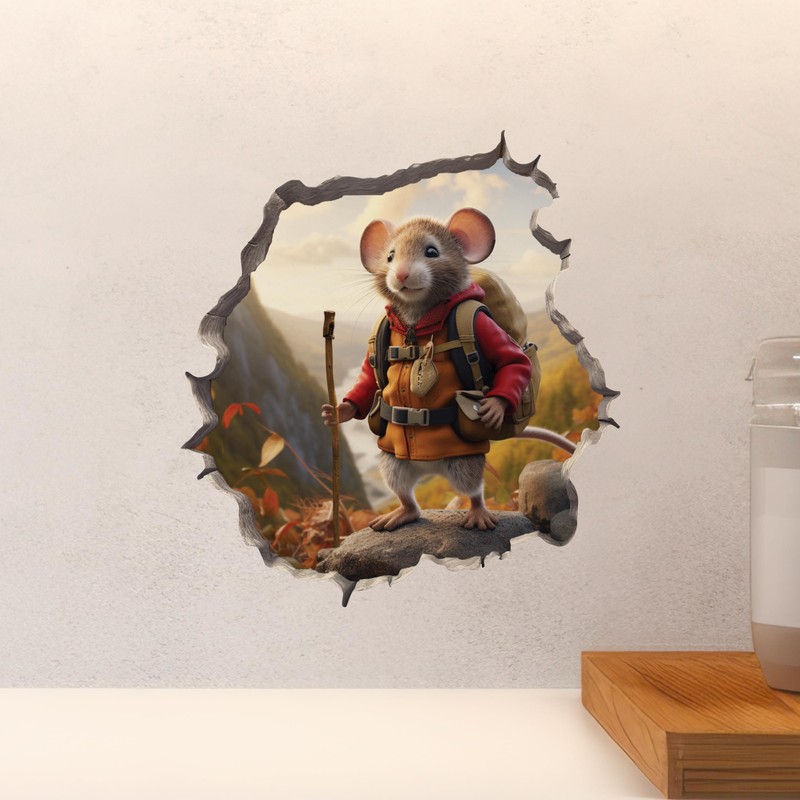 Autumn Hiker Mouse in Mouse Hole Decal - Mouse Hole