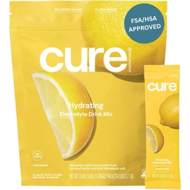 Cure Hydration Mix | Natural Electrolytes | No Added Sugar | Made with Organic Coconut Water | Main Squeeze Lemon, Pack of 14