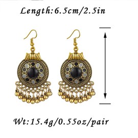 Vintage Bohemian Ethnic Chandelier Tassel Hoop Earrings Retro Style Fringes Tassels Gypsy Drop Dangle Earring For Women (Gold Black)