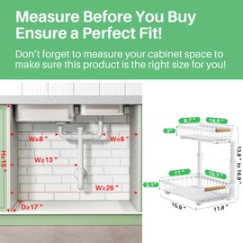 Kitstorack Under Sink Organizer, 2 Tier Under the Sink Storage, Slide out Pull out Cabinet Organizer Shelf, Metal Sliding Drawer for Kitchen Bathroom Pantry Closet Organization Rack, White, 2 Pack