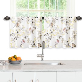 blunique Kitchen Curtains 26 x 24 Inch Tiers Curtains Farmhouse Short Half Window Room Cafe Curtains for Kitchen, Bathroom, Room RV Set Rod Pocket 2 Panels -Yellow Bird Tiers