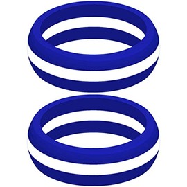 Set of Two (2) Thin White Line Silicone Rings Size 8 - Engagement Wedding Replacement Band for Active and Workout Lifestyles - EMS Support