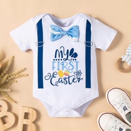 flower frail My First Baby Boy Easter Outfit Bow Tie Bodysuit Shamrock Bunny Pants Toddler Summer Clothes Set 12-18 Months