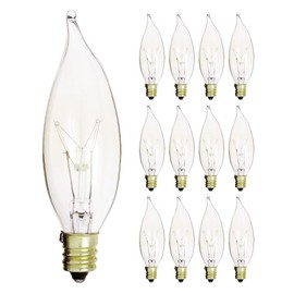 KOR (Pack of 12 25-Watt Clear Candelabra Base (E12) Flame Tip 120V Decorative Dimmable 25W Chandelier Lights Bulbs